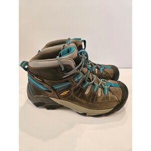 KEEN Targhee II Mid Waterproof Hiking Boots Brown Blue Womens Size 8